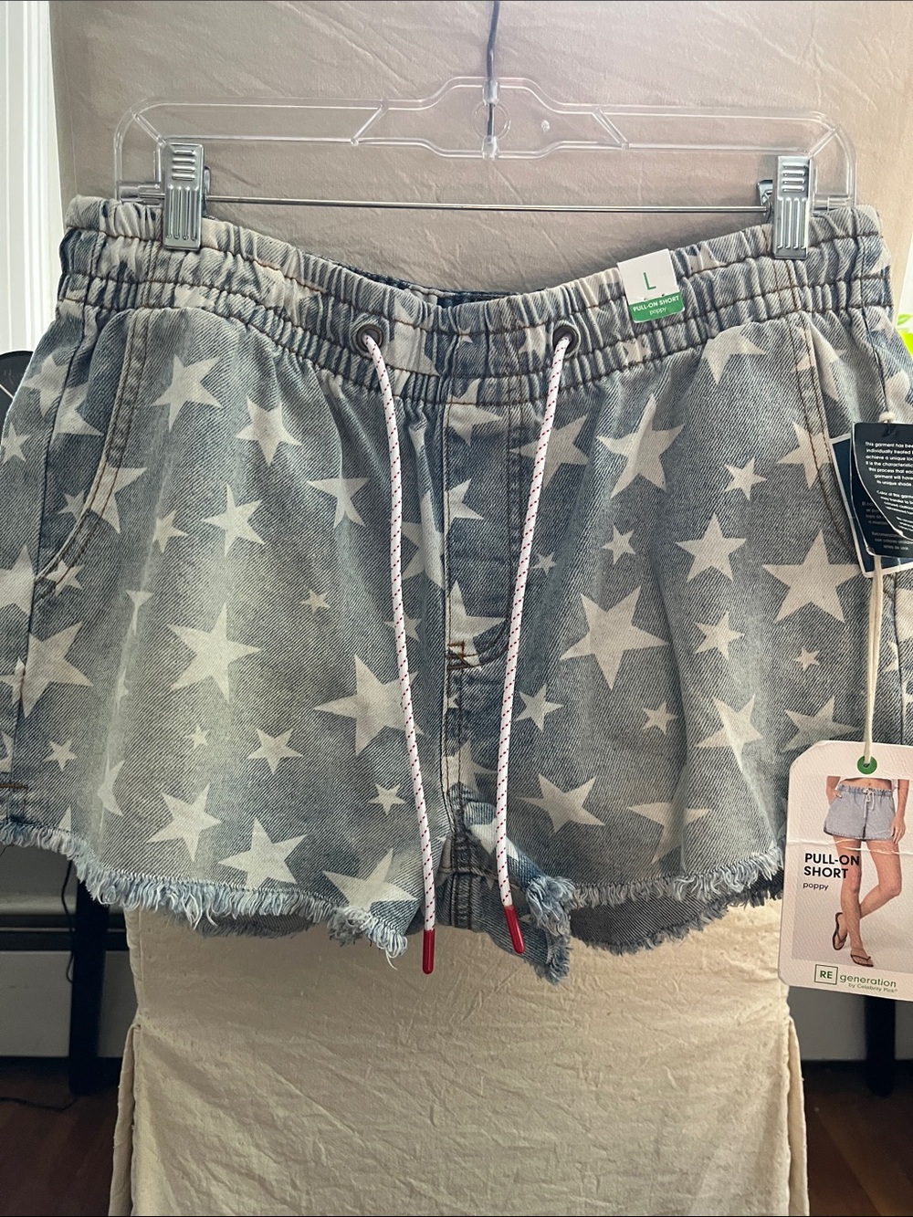 Celebrity Pink Washed Denim Star-Print Pull-On Shorts